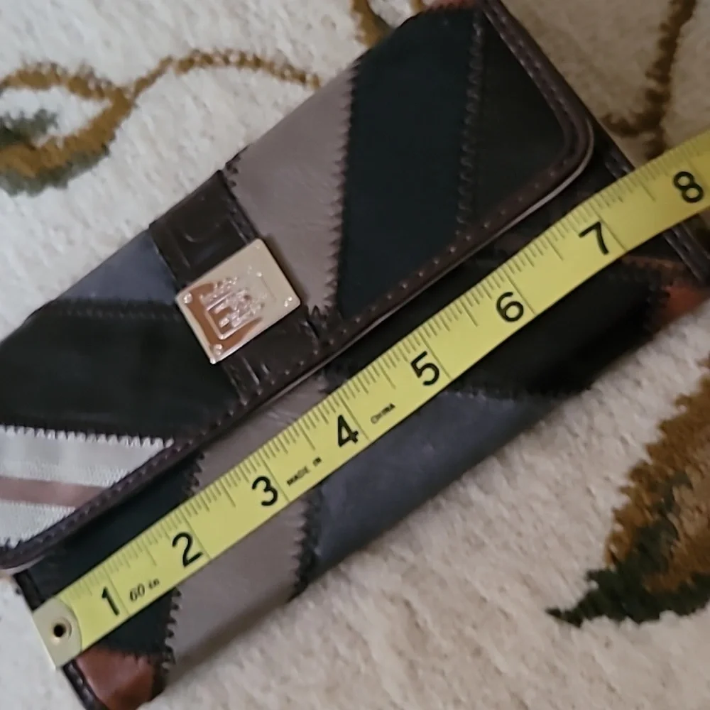 Liz Claiborne Women Brown Multicolor Patchwork Tri Fold Long Faux Leather Wallet